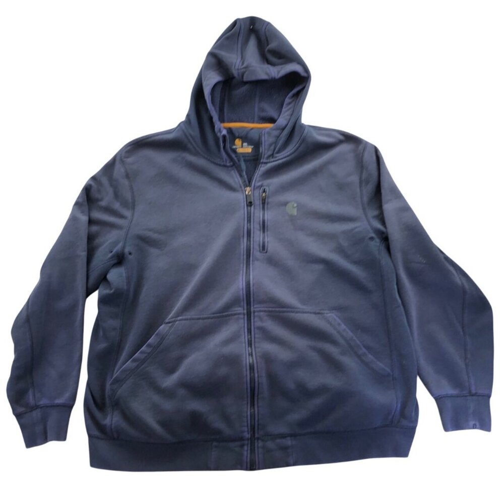 Carhartt Men's Hooded Sweatshirt 3XL Navy Blue Full-Zip Cotton Blend Workwear